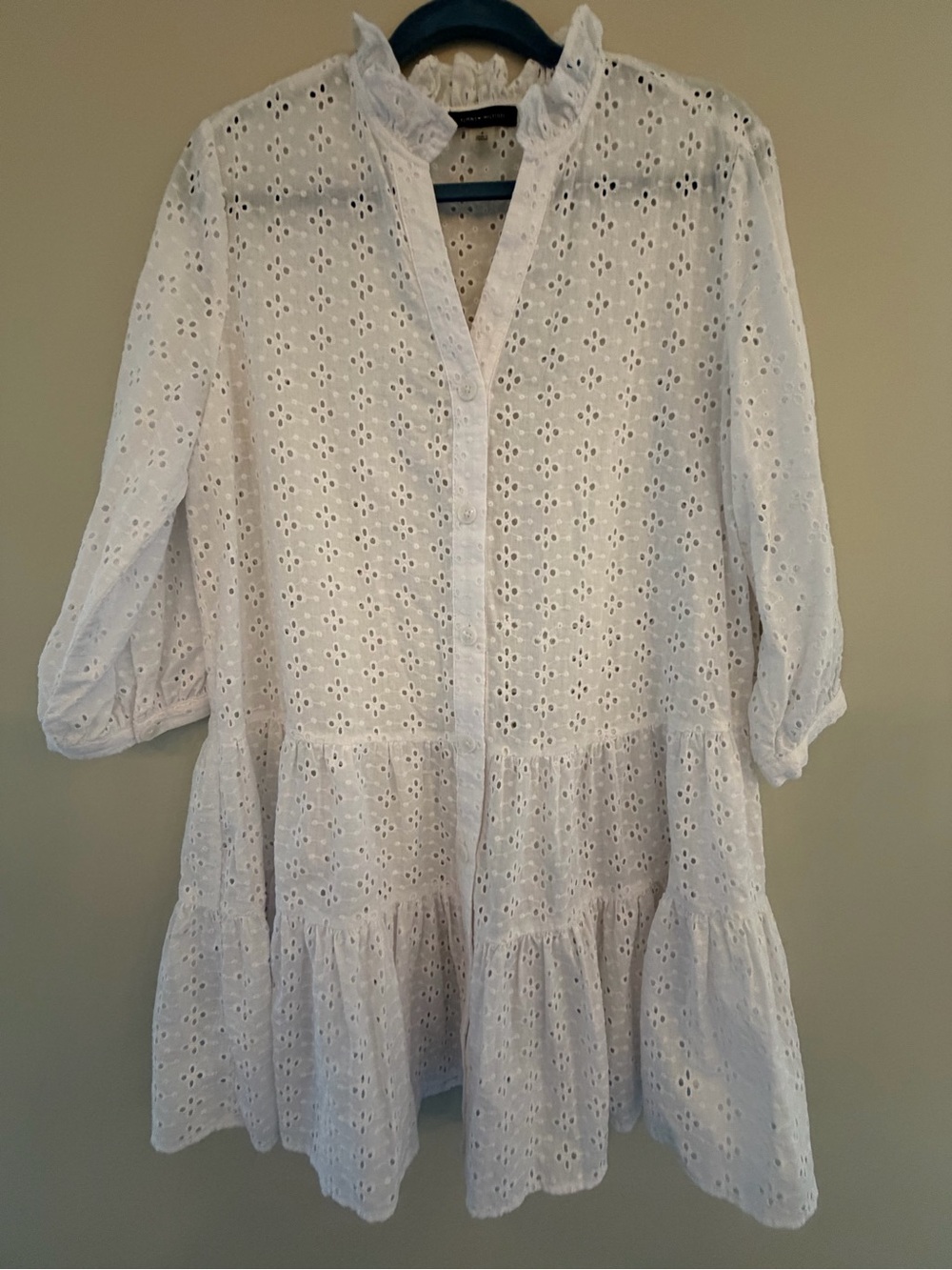 White Eyelet Ruffle Hem Tunic Dress or Beach Cover up
